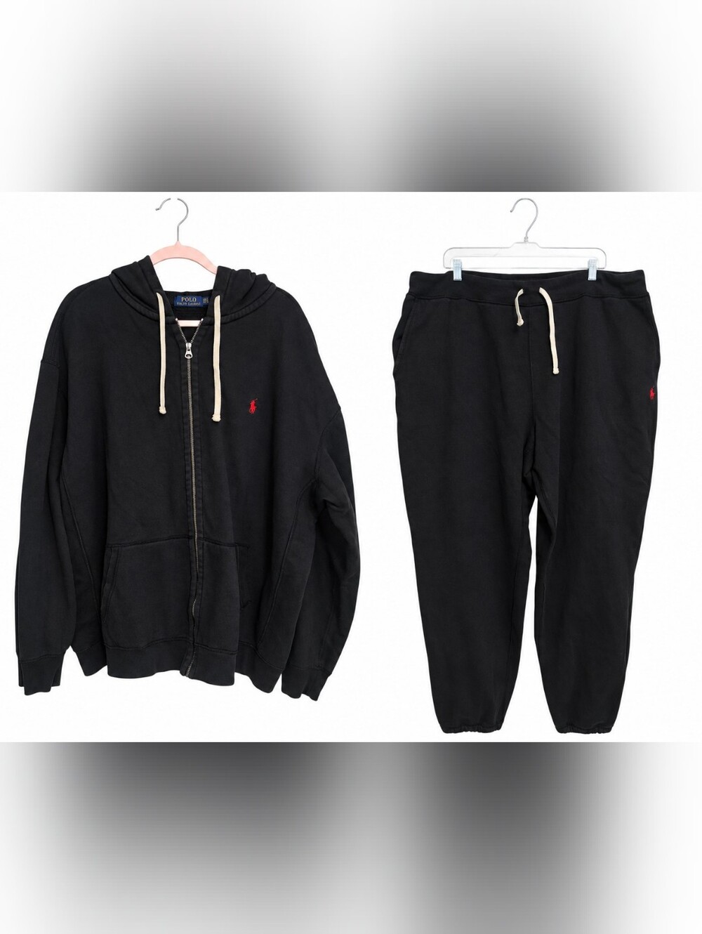 Polo Ralph Lauren 3XLT Black Full Zip Hoodie Sweatpants Jogger Set Red Pony